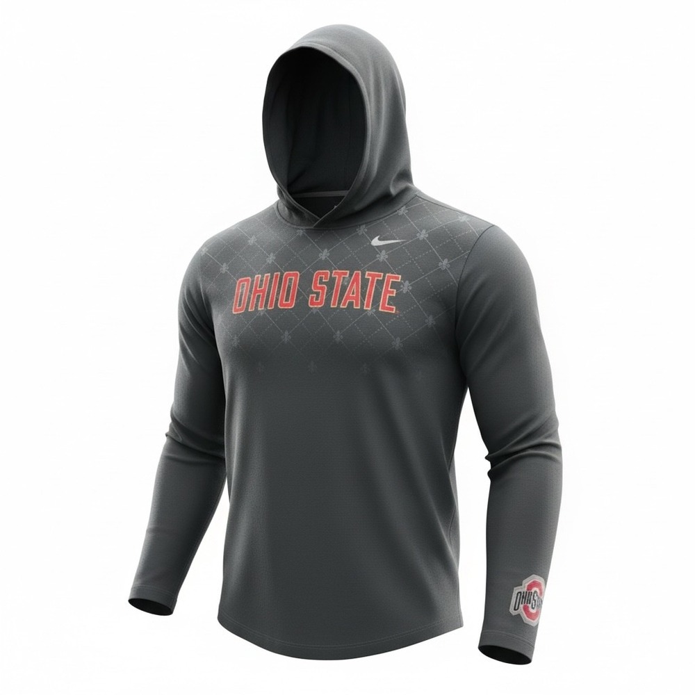 Nike Ohio State Buckeyes Dri-FIT Hooded Shirt Gray Mens 2XL 620413-06F